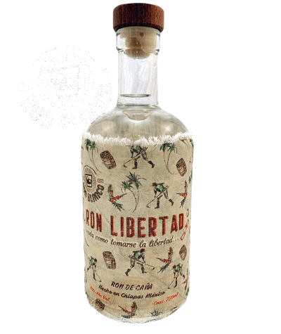 Bottle of "Ron Libertad", a Mexican White Rum, in front of a transparent background